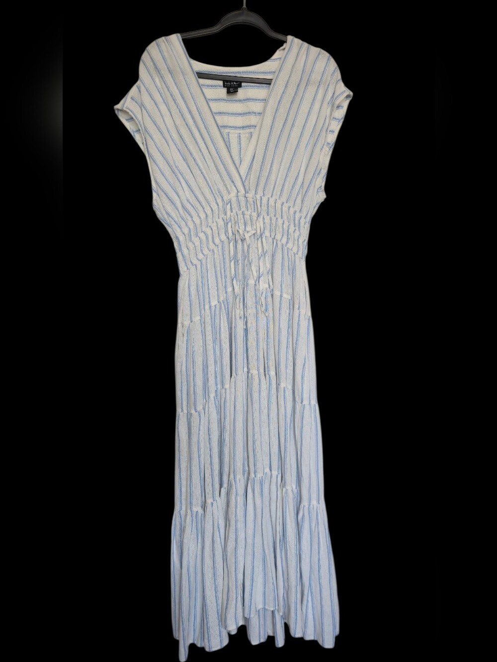 Nicole Miller Light Blue and White Striped Maxi Dress Coastal Spring SummerDress
